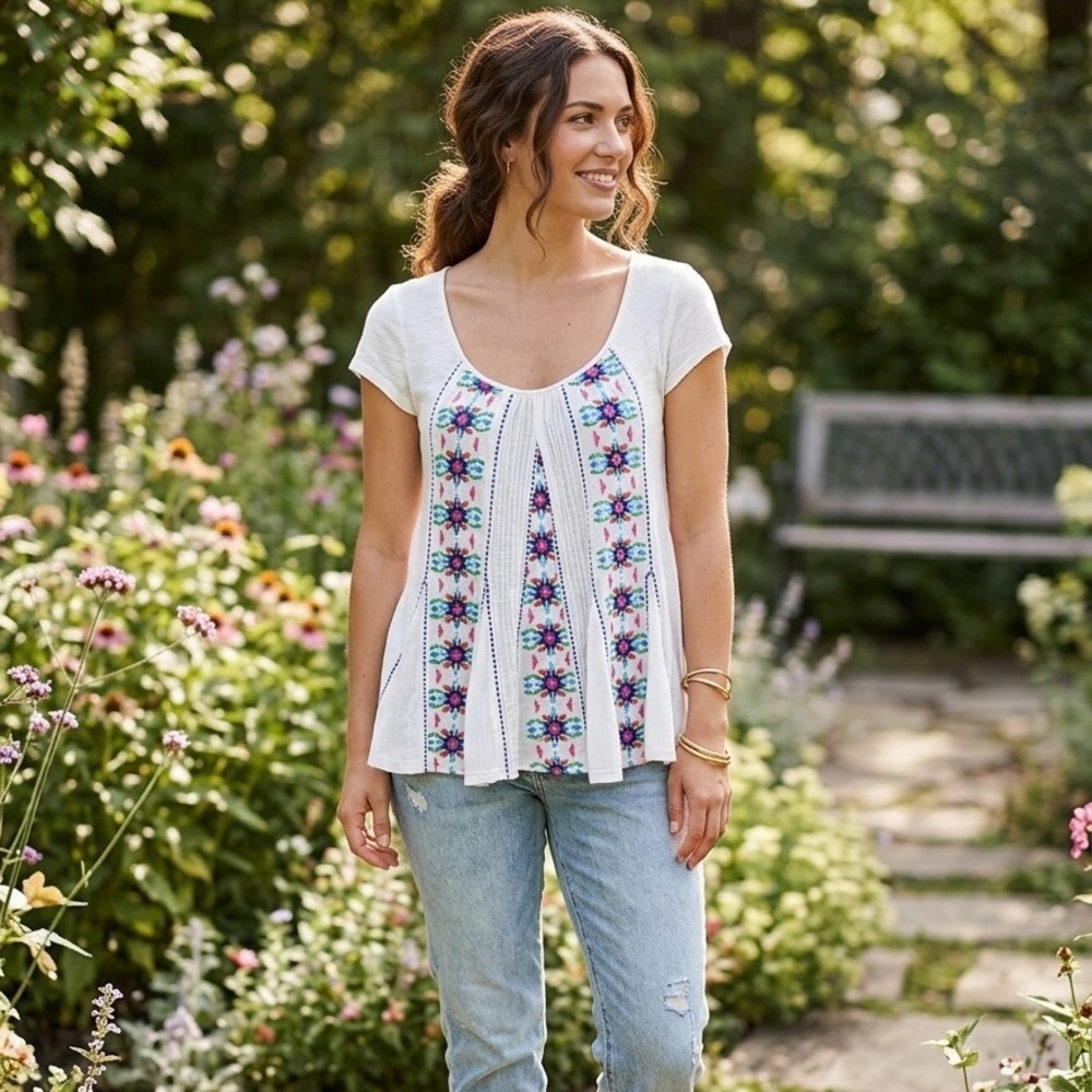 Akemi + Kin | Anthropologie | Noyo Embroidered White Blouse | 100% Cotton